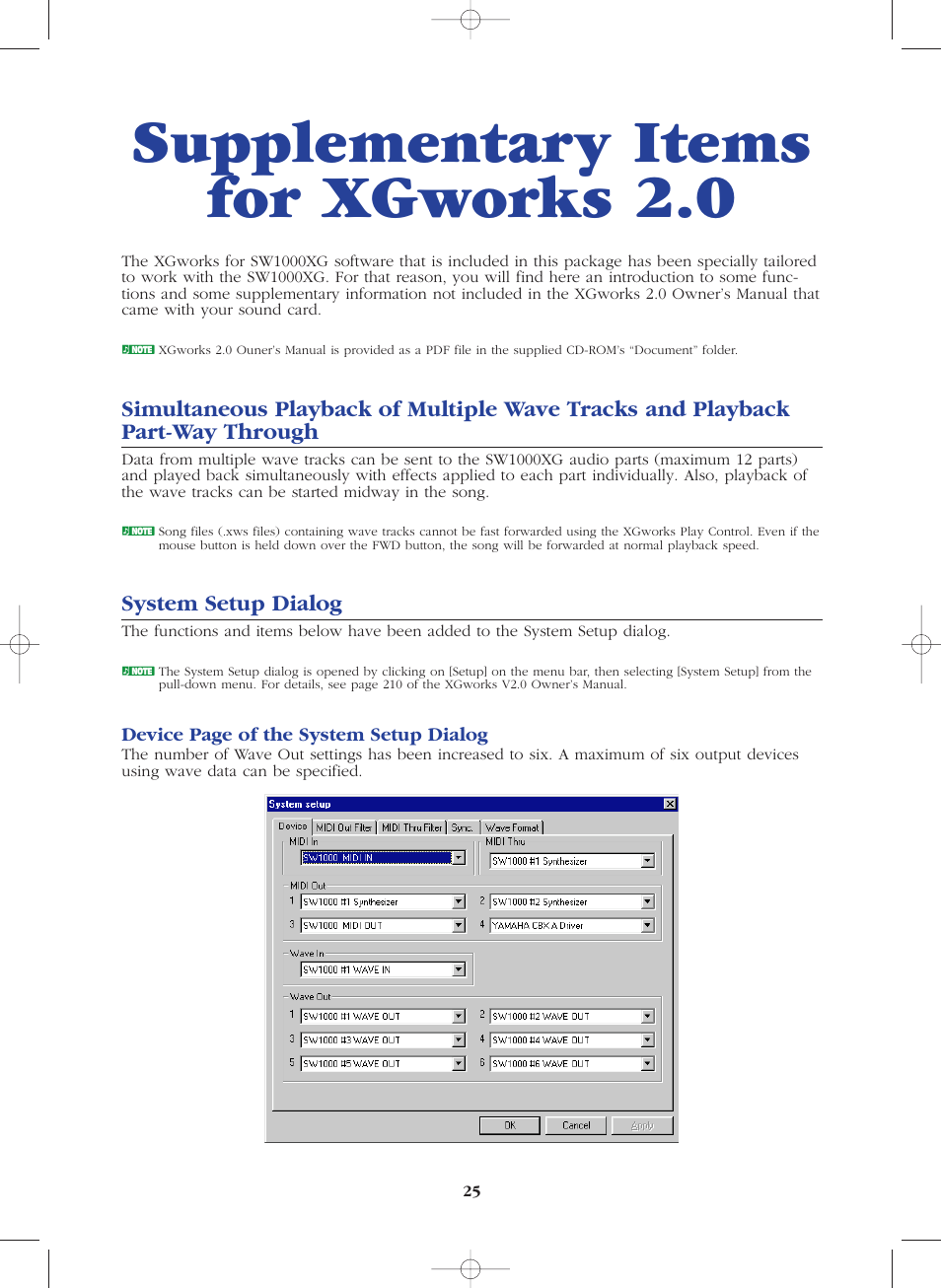 Supplementary items for xgworks 2.0, System setup dialog | Yamaha SW1000XG-E User Manual | Page 25 / 48