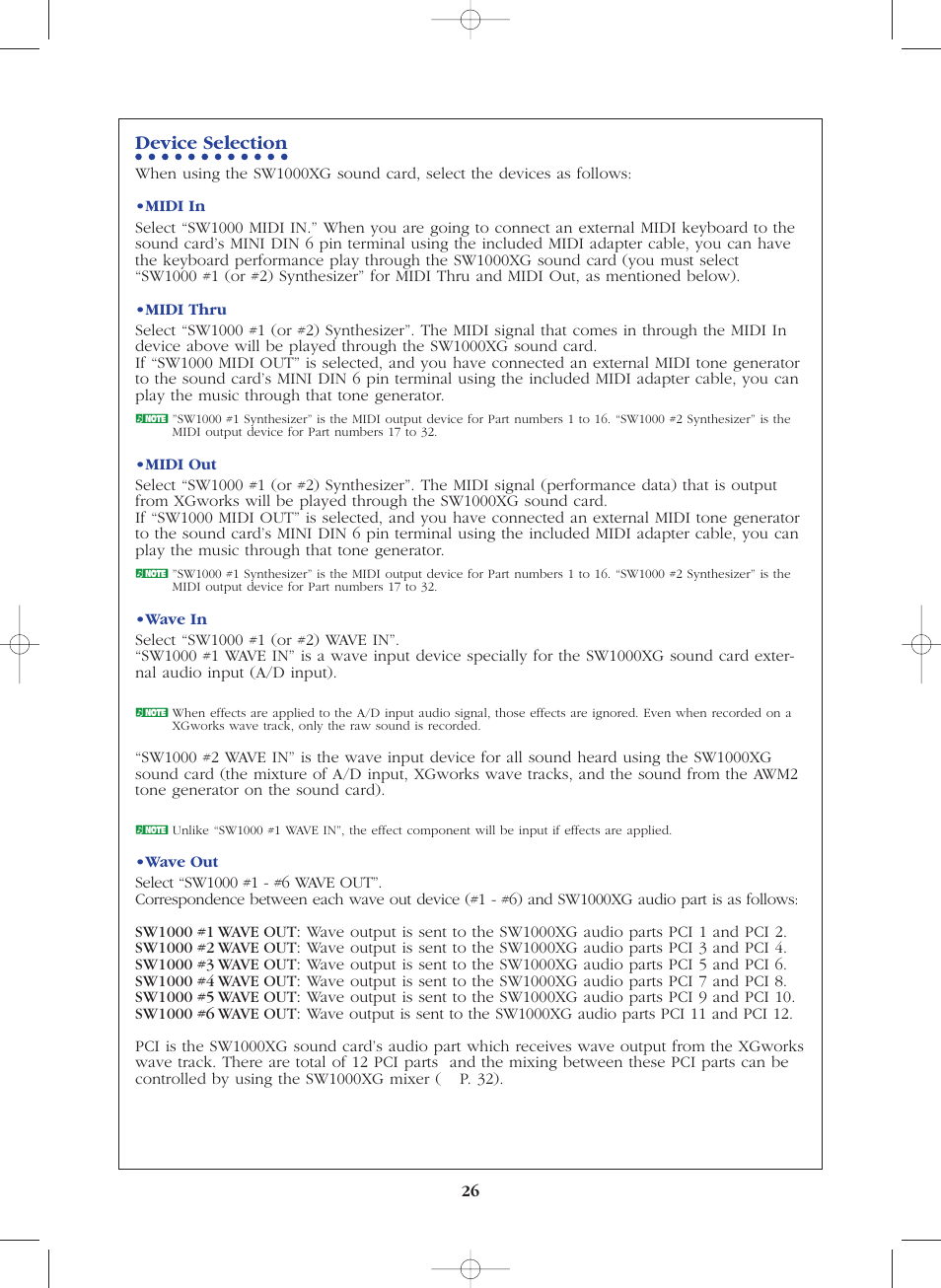 Device selection | Yamaha SW1000XG-E User Manual | Page 26 / 48