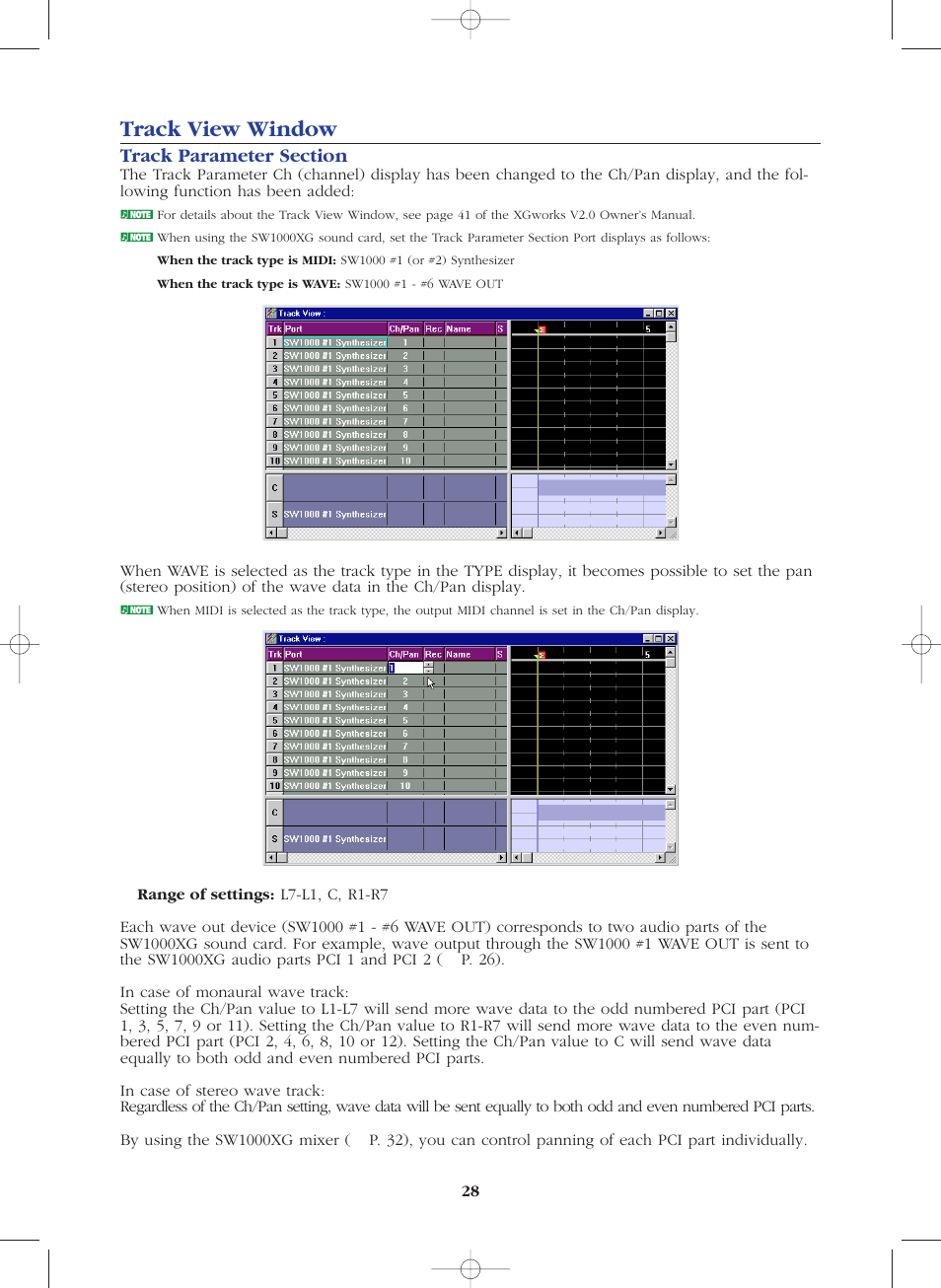Track view window | Yamaha SW1000XG-E User Manual | Page 28 / 48