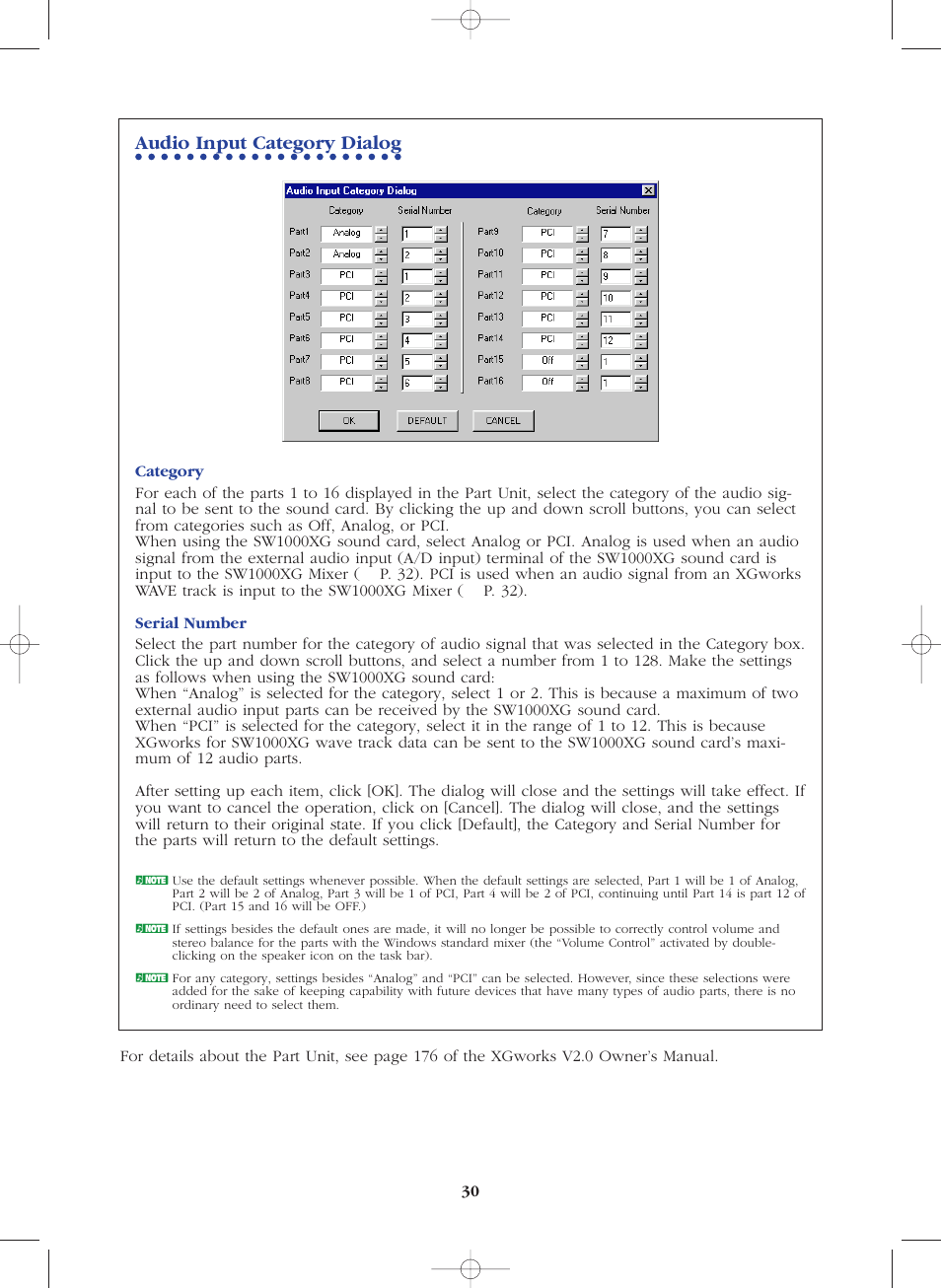 Audio input category dialog | Yamaha SW1000XG-E User Manual | Page 30 / 48