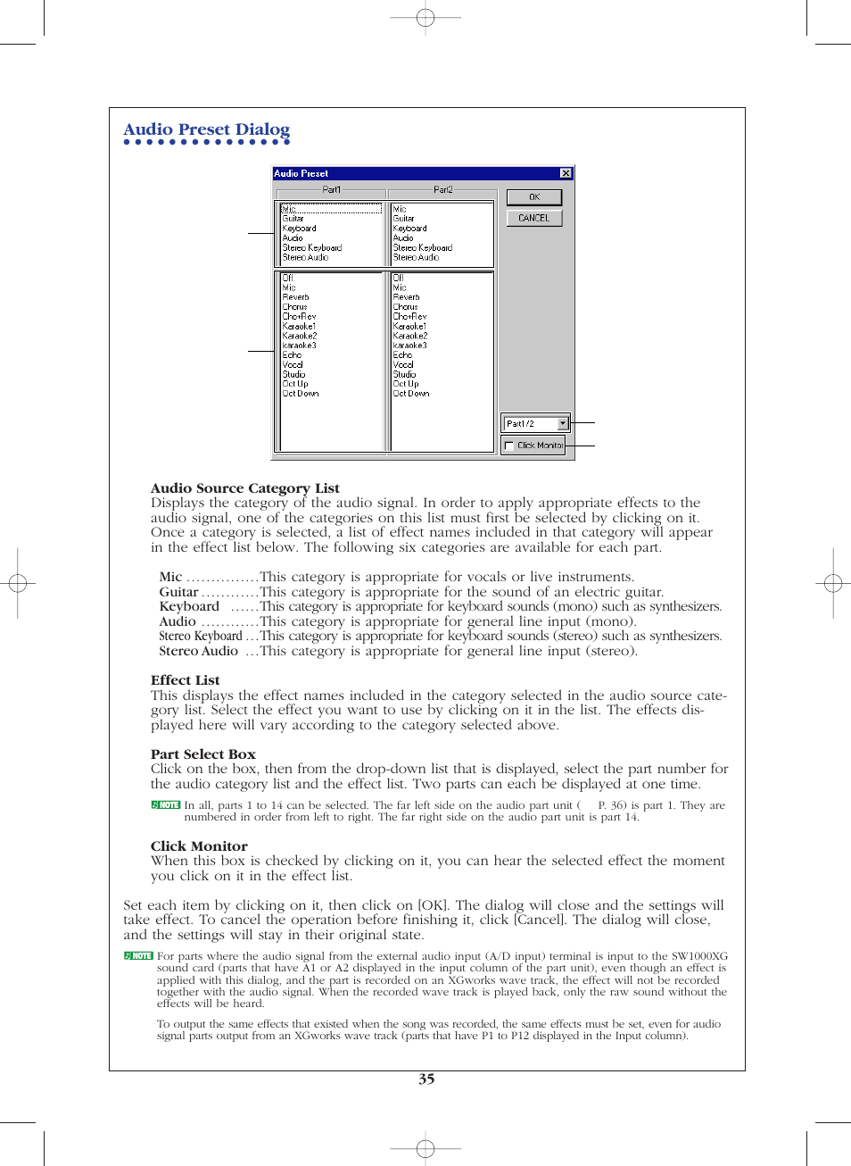 Audio preset dialog | Yamaha SW1000XG-E User Manual | Page 35 / 48