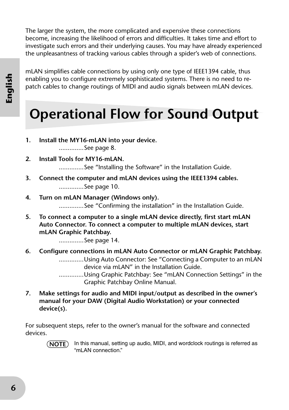 Operational flow for sound output, 6english | Yamaha mLAN MY16 User Manual | Page 6 / 24