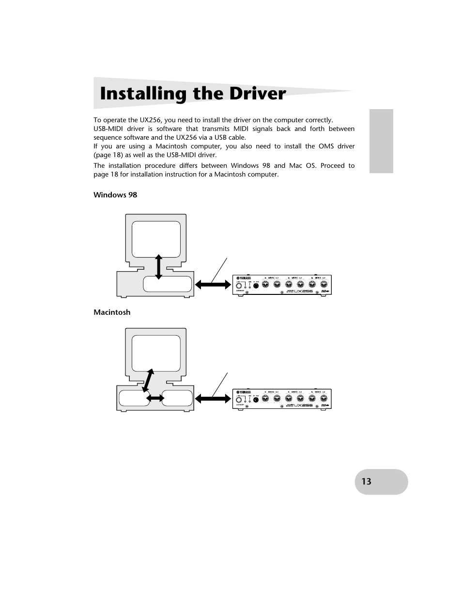 Installing the driver | Yamaha UX256 User Manual | Page 13 / 34