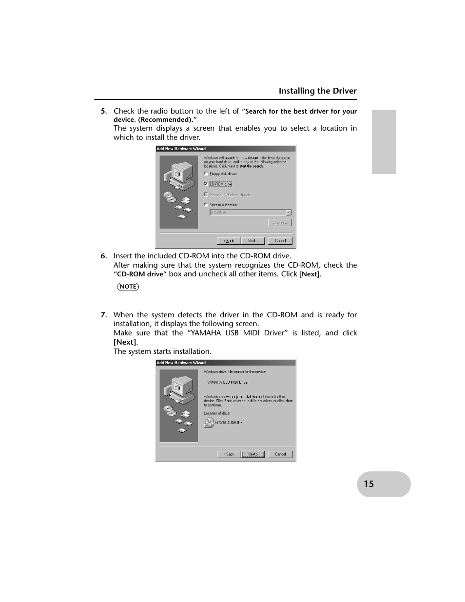 Installing the driver | Yamaha UX256 User Manual | Page 15 / 34