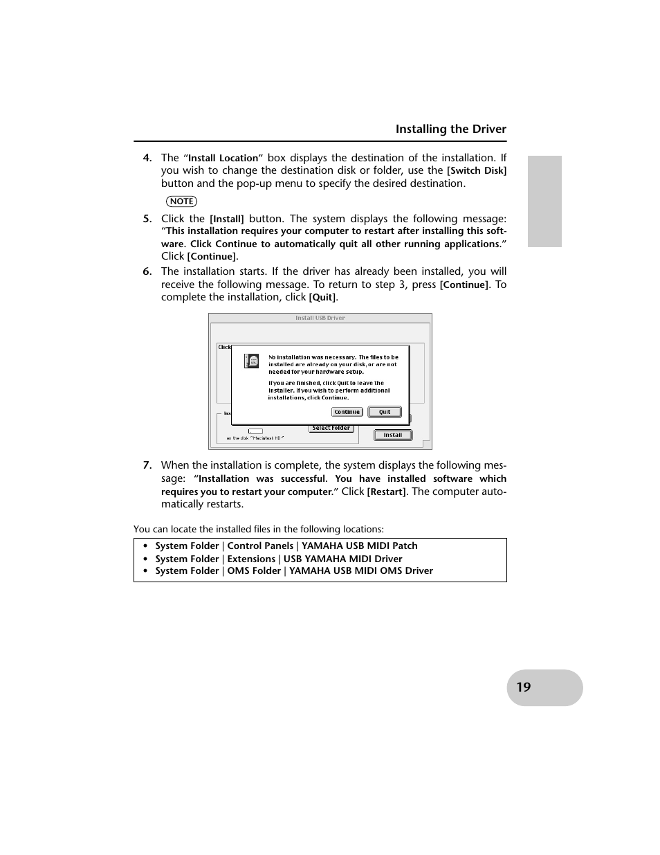 Installing the driver | Yamaha UX256 User Manual | Page 19 / 34