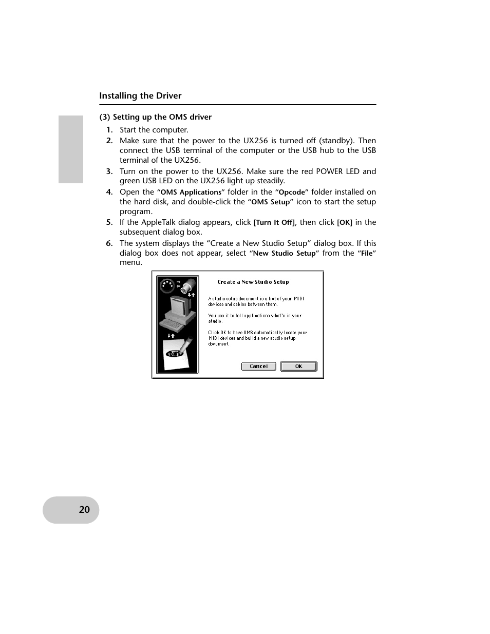 Installing the driver, Start the computer | Yamaha UX256 User Manual | Page 20 / 34