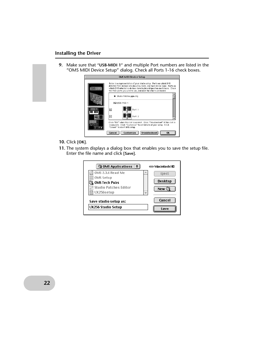 Installing the driver, Click [ok | Yamaha UX256 User Manual | Page 22 / 34