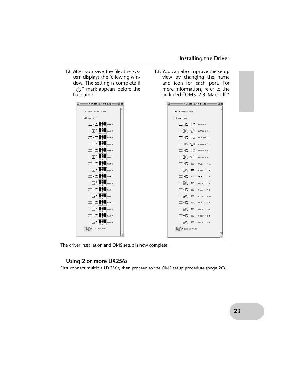 Installing the driver, Using 2 or more ux256s | Yamaha UX256 User Manual | Page 23 / 34