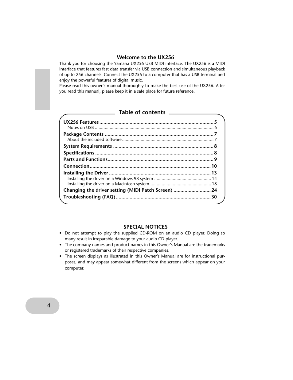 Yamaha UX256 User Manual | Page 4 / 34