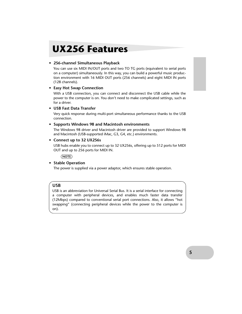 Ux256 features | Yamaha UX256 User Manual | Page 5 / 34