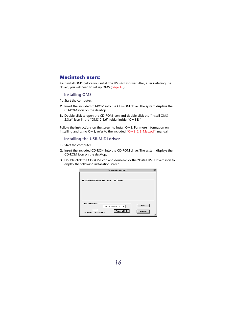 Macintosh users | Yamaha USB-MIDI INTERFACE UX16 User Manual | Page 16 / 31