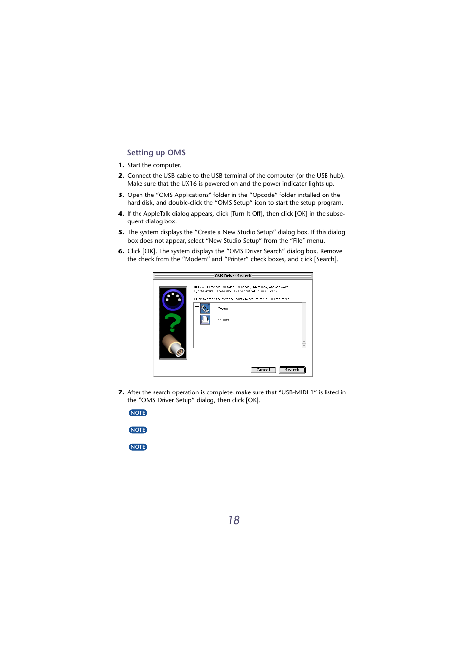 Setting up oms | Yamaha USB-MIDI INTERFACE UX16 User Manual | Page 18 / 31