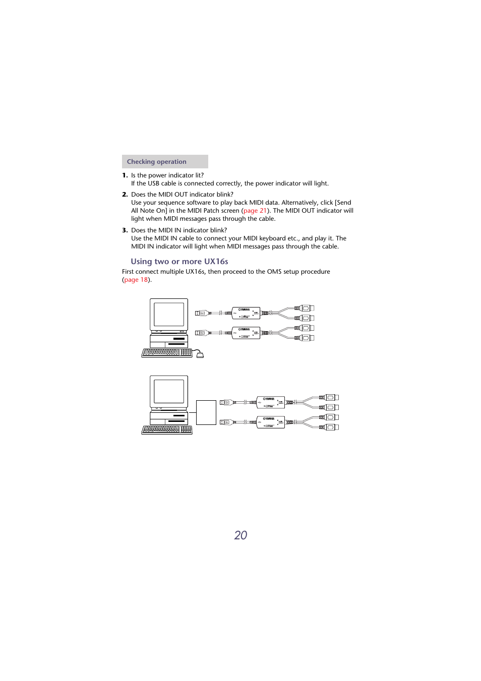 Using two or more ux16s | Yamaha USB-MIDI INTERFACE UX16 User Manual | Page 20 / 31