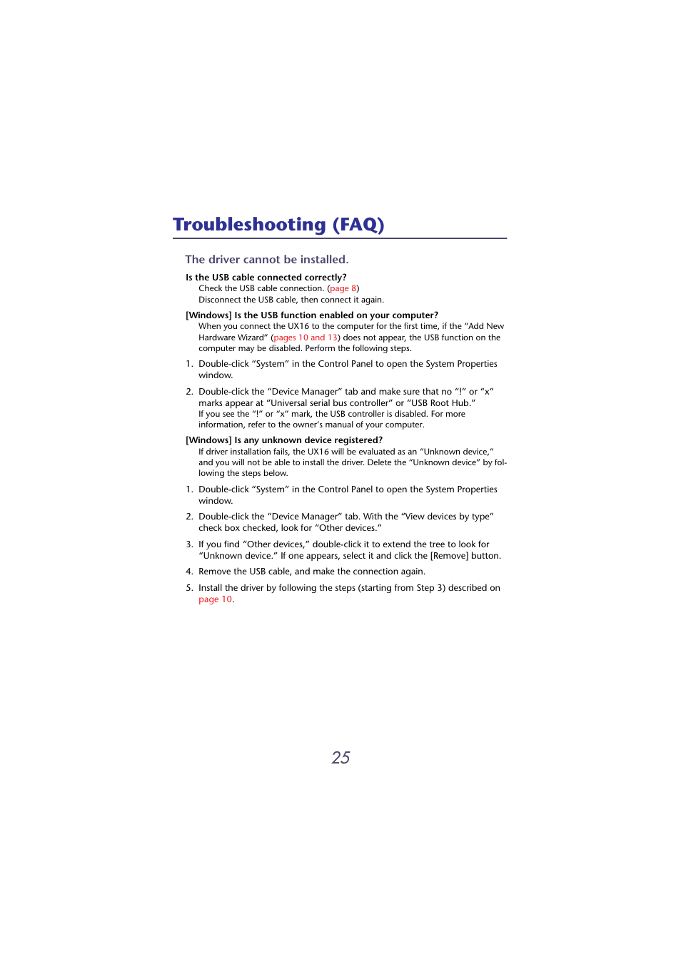 Troubleshooting (faq) | Yamaha USB-MIDI INTERFACE UX16 User Manual | Page 25 / 31