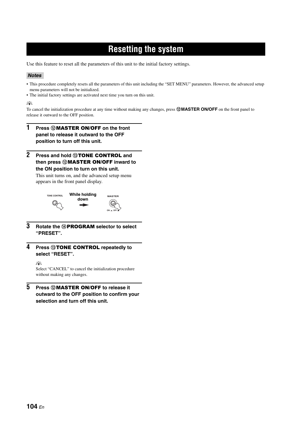Resetting the system | Yamaha RX-V861 User Manual | Page 108 / 129