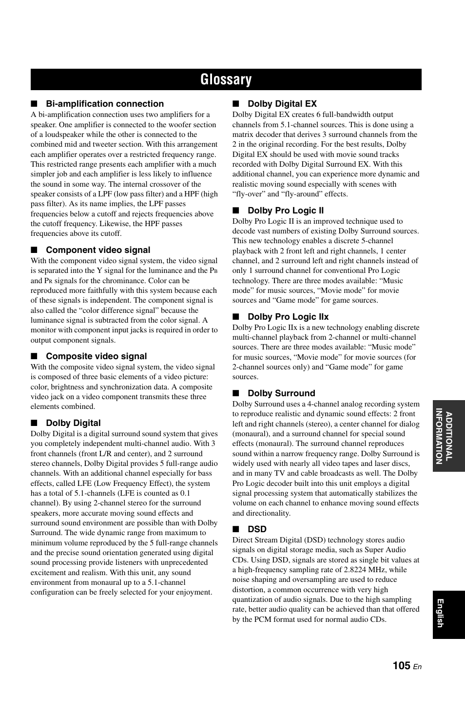 Glossary | Yamaha RX-V861 User Manual | Page 109 / 129