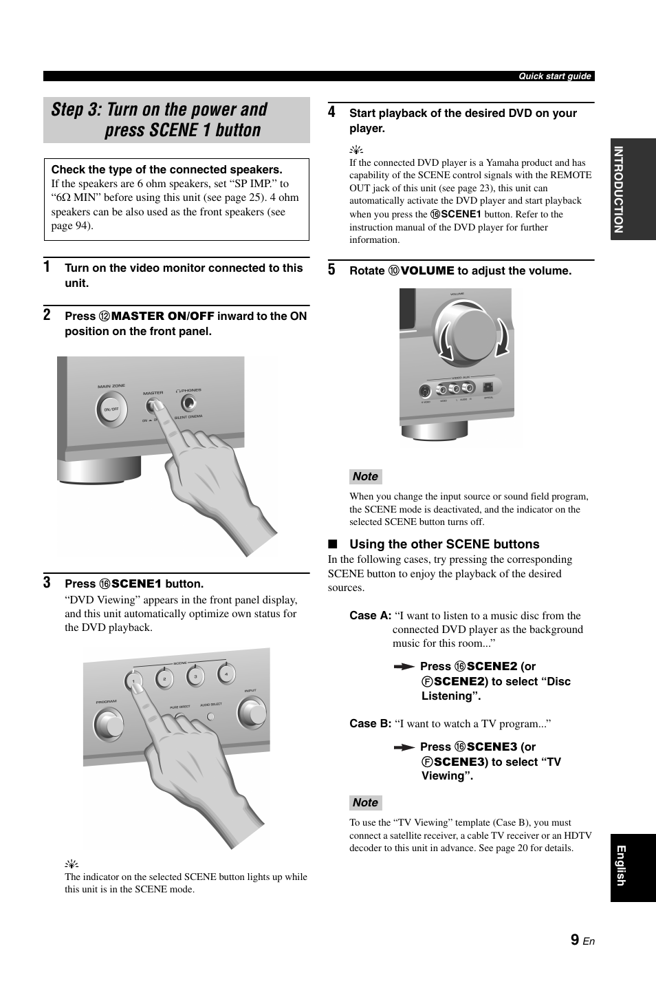 Step 3: turn on the power and press scene 1 button, Step 3: turn on the power and, Press scene 1 button | P. 9 | Yamaha RX-V861 User Manual | Page 13 / 129