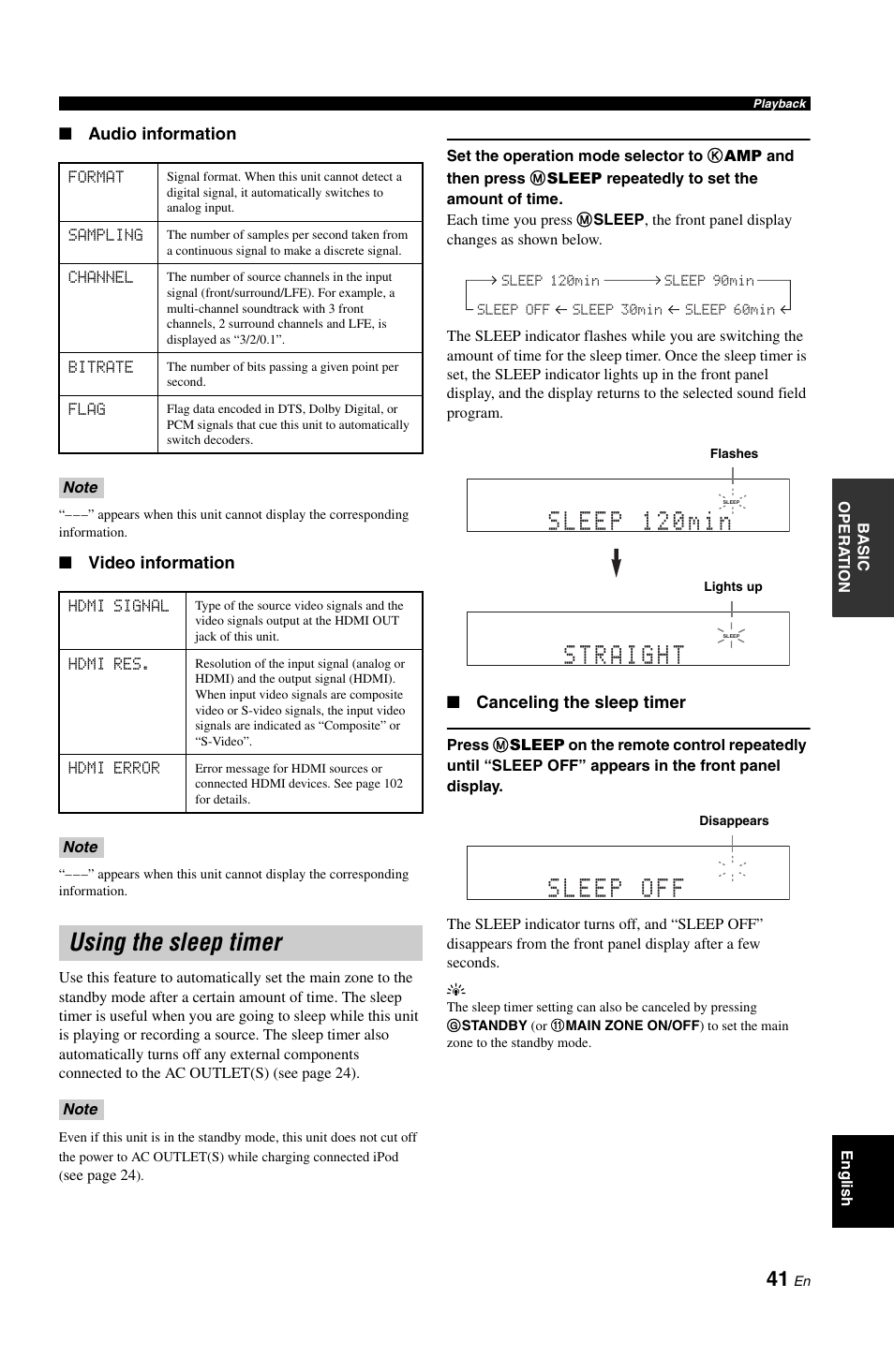 Using the sleep timer, P. 41 | Yamaha RX-V861 User Manual | Page 45 / 129