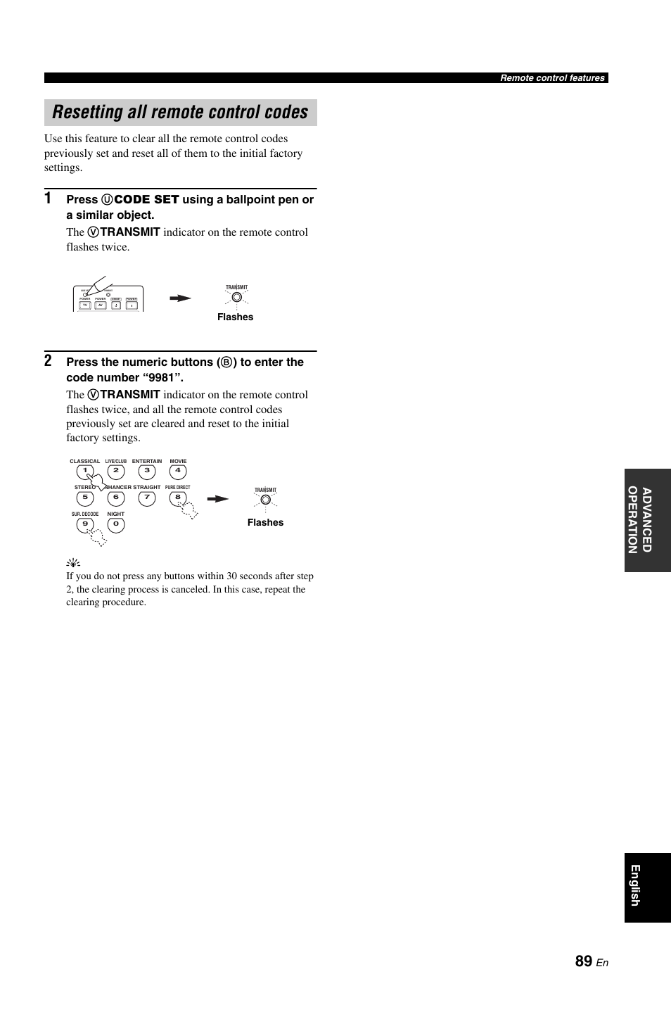 Resetting all remote control codes | Yamaha RX-V861 User Manual | Page 93 / 129