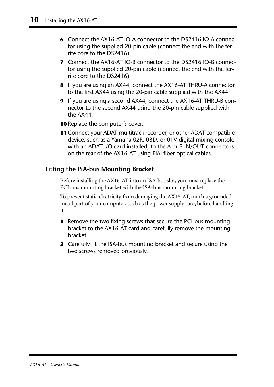Yamaha AX16-AT User Manual | Page 10 / 65