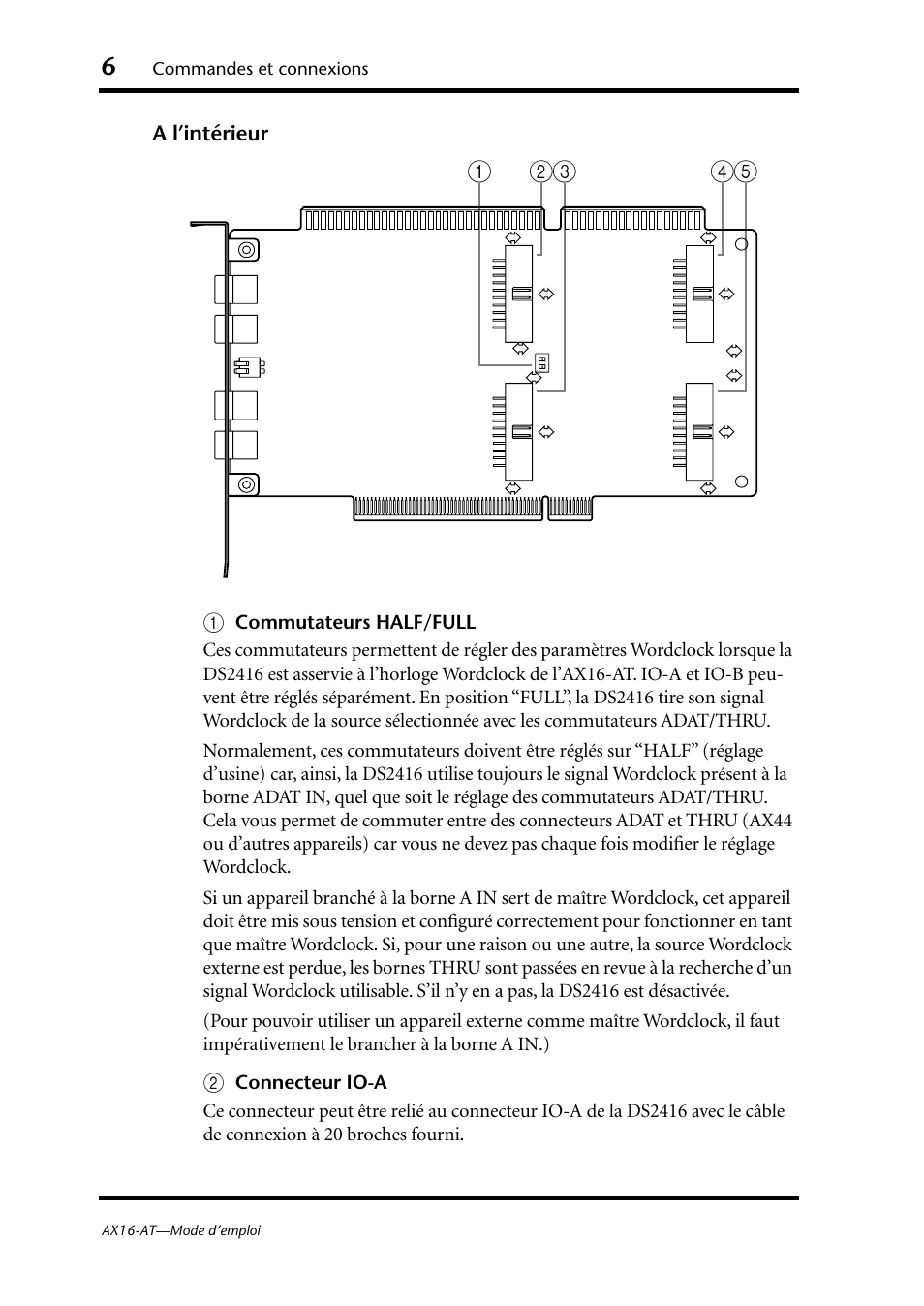 A l’intérieur a, Commandes et connexions, Montage pci) | Yamaha AX16-AT User Manual | Page 19 / 65