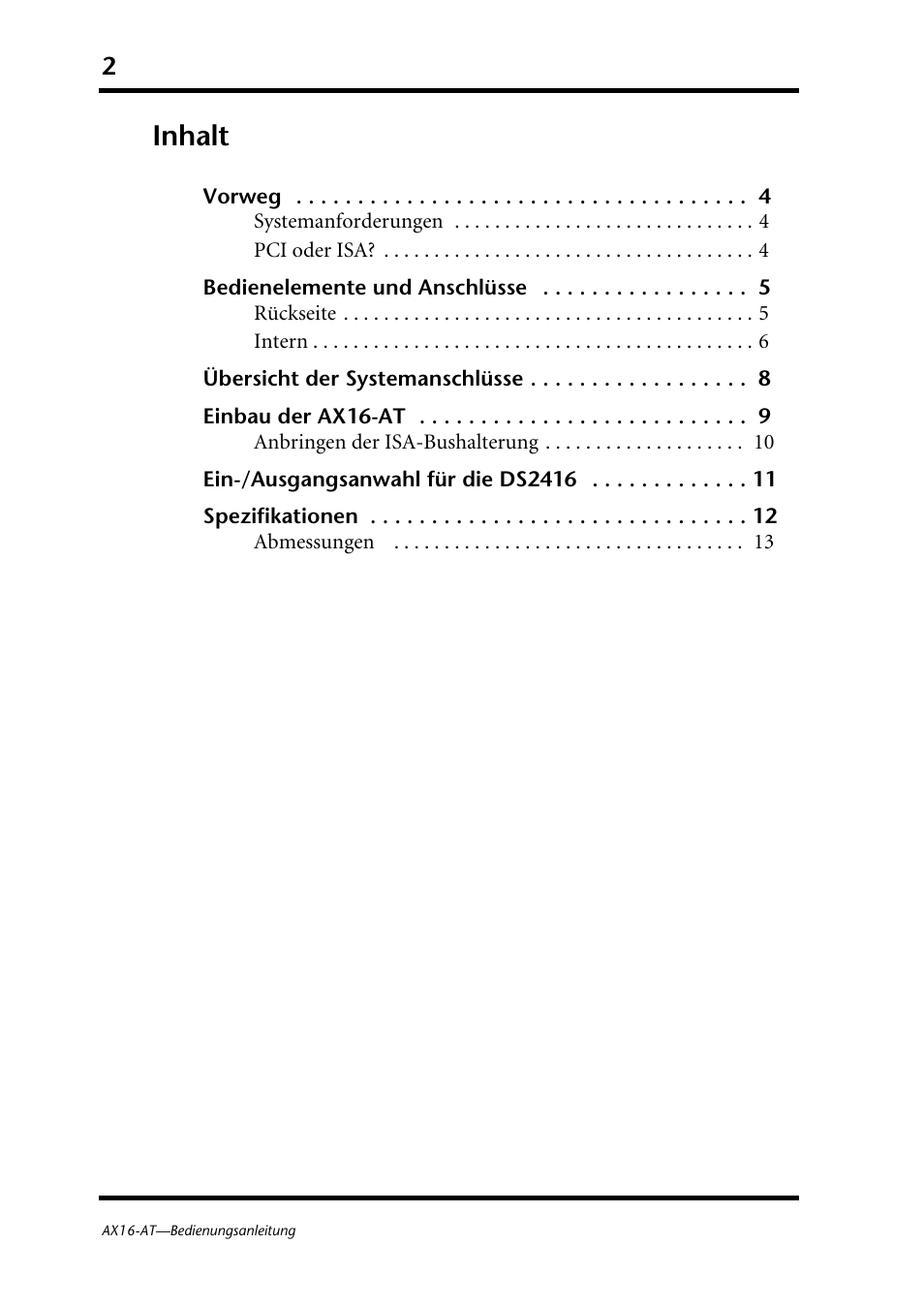 Inhalt | Yamaha AX16-AT User Manual | Page 28 / 65