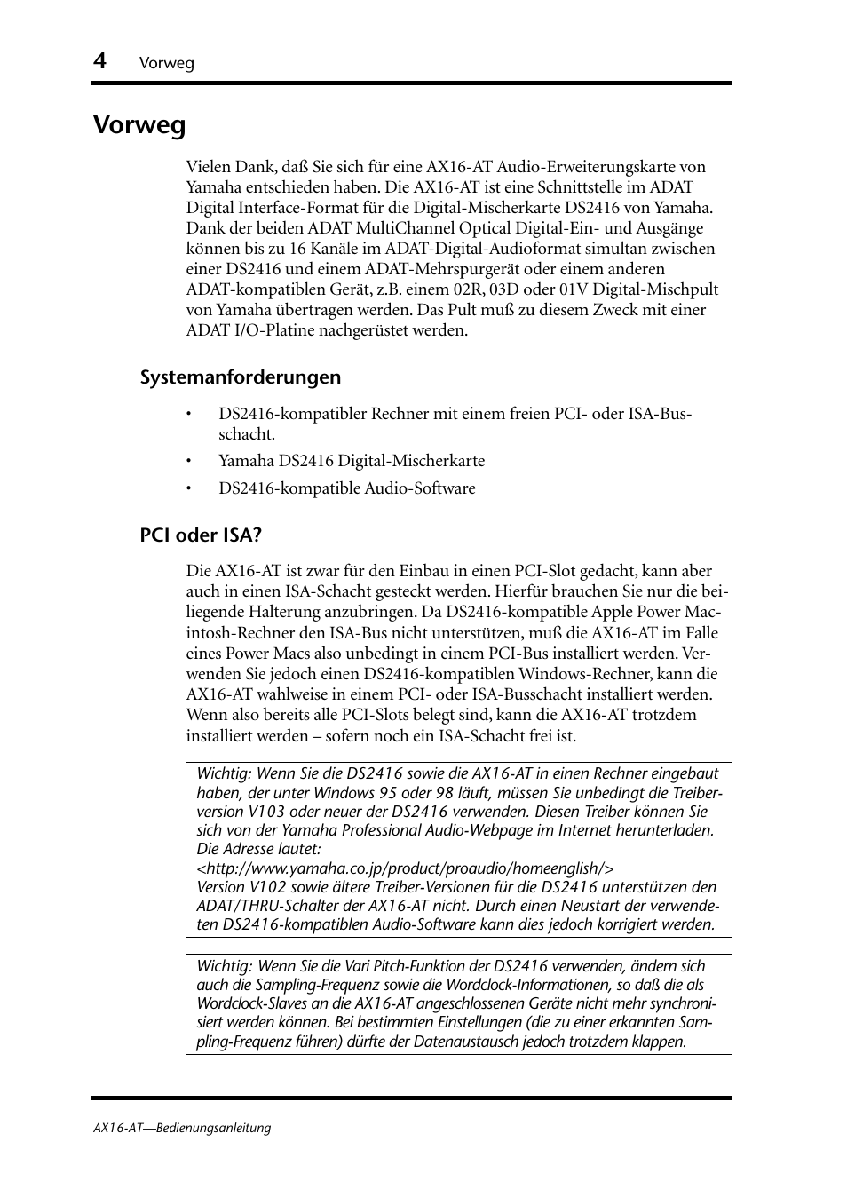 Vorweg | Yamaha AX16-AT User Manual | Page 30 / 65