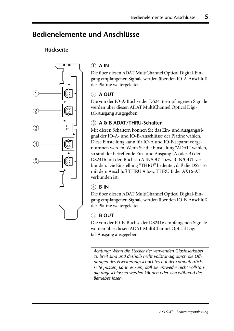 Bedienelemente und anschlüsse | Yamaha AX16-AT User Manual | Page 31 / 65