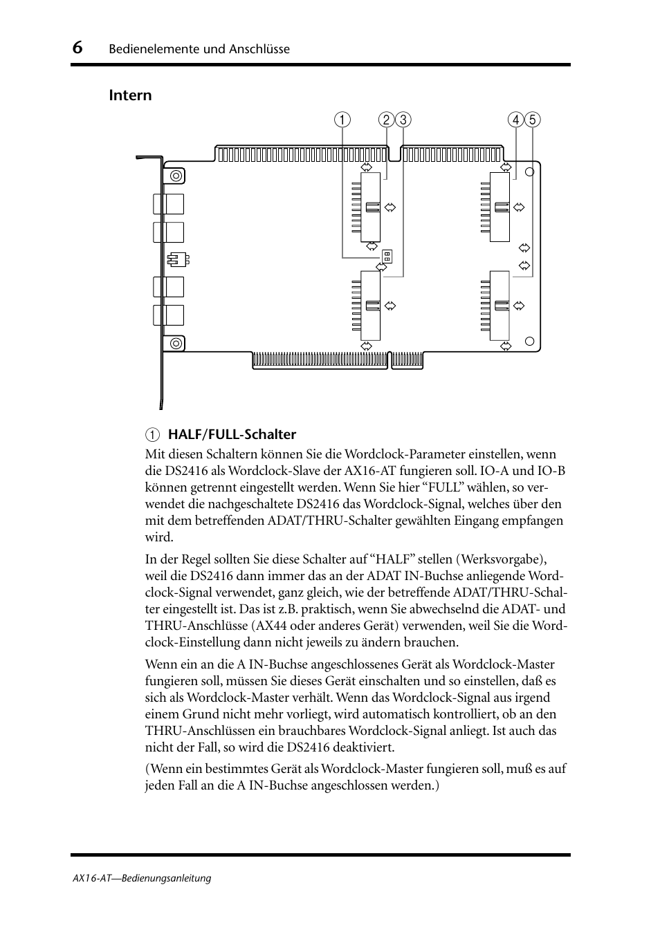 Intern a, Bedienelemente und anschlüsse, Pci-anschluß) | Yamaha AX16-AT User Manual | Page 32 / 65