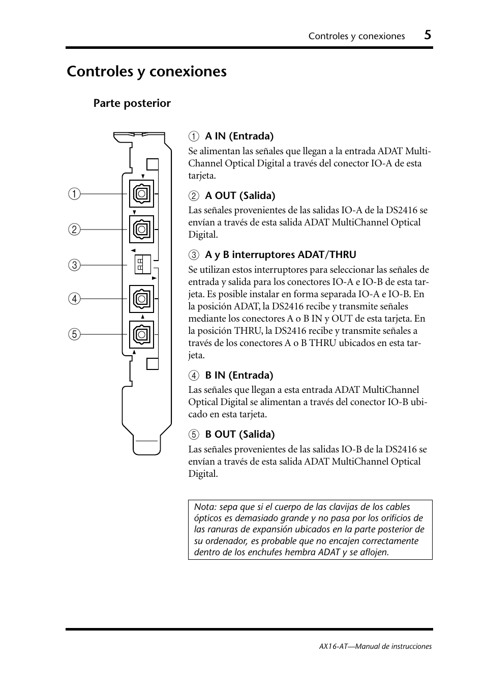 Controles y conexiones, Parte posterior | Yamaha AX16-AT User Manual | Page 44 / 65