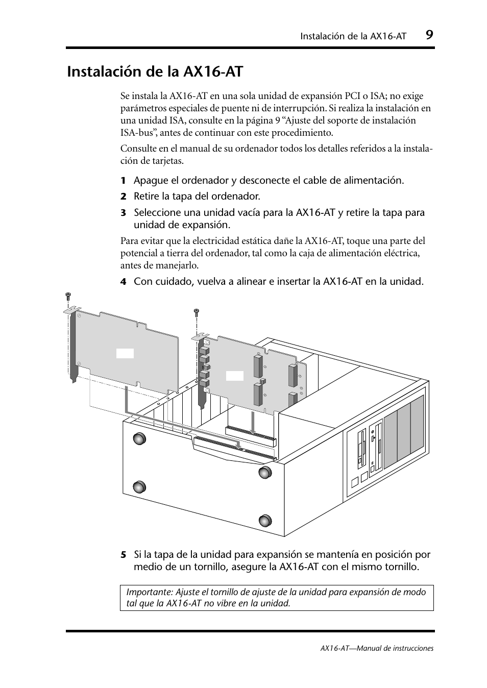 Instalación de la ax16-at | Yamaha AX16-AT User Manual | Page 48 / 65