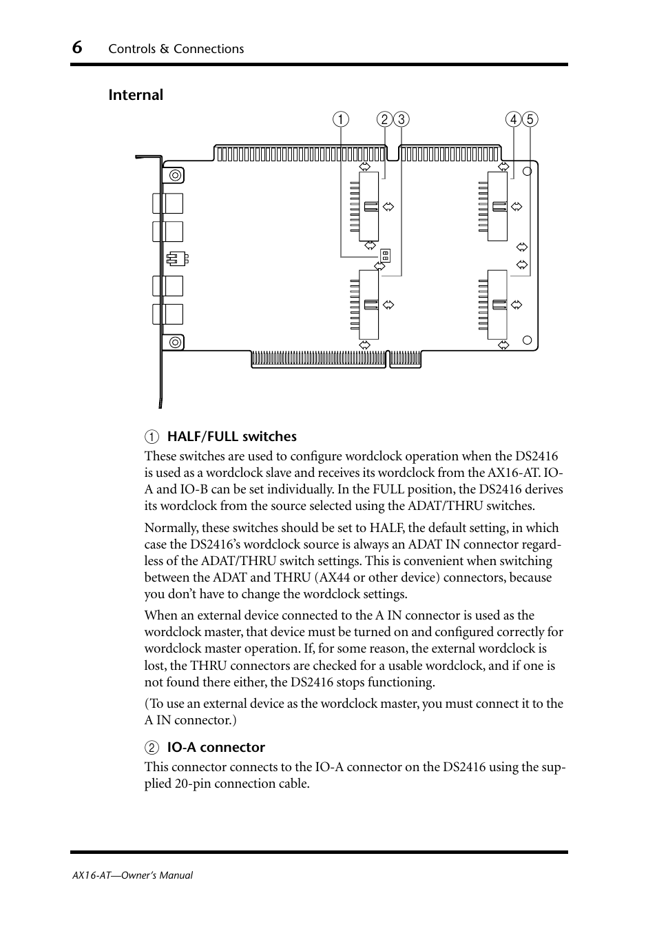 Internal a, Controls & connections, Pci mounting) | Yamaha AX16-AT User Manual | Page 6 / 65