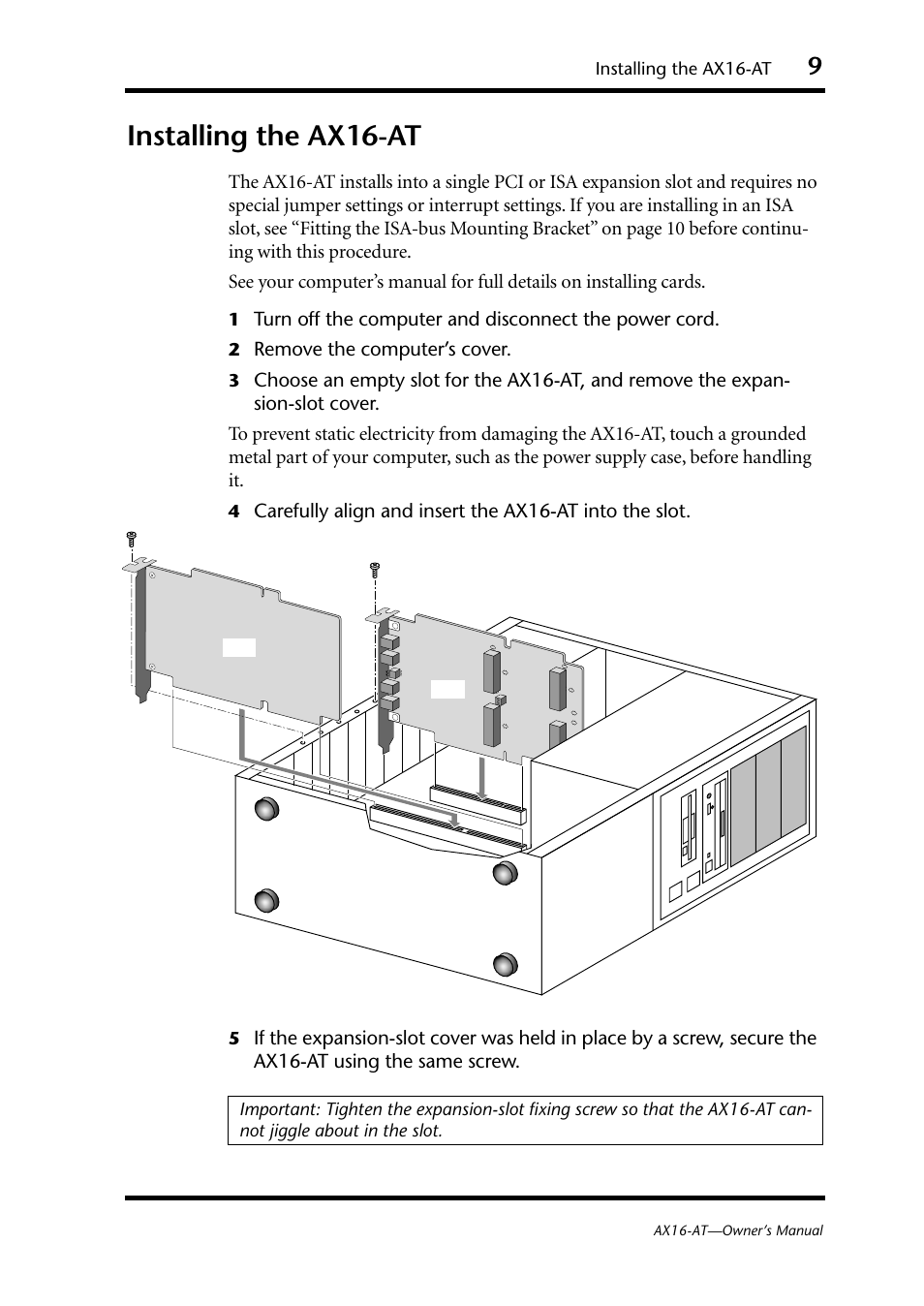 Installing the ax16at, Installing the ax16-at | Yamaha AX16-AT User Manual | Page 9 / 65