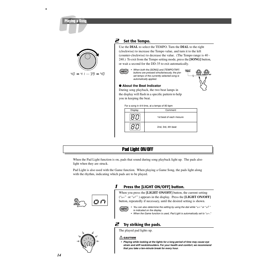 Pad light on/off | Yamaha DD-35 User Manual | Page 14 / 24