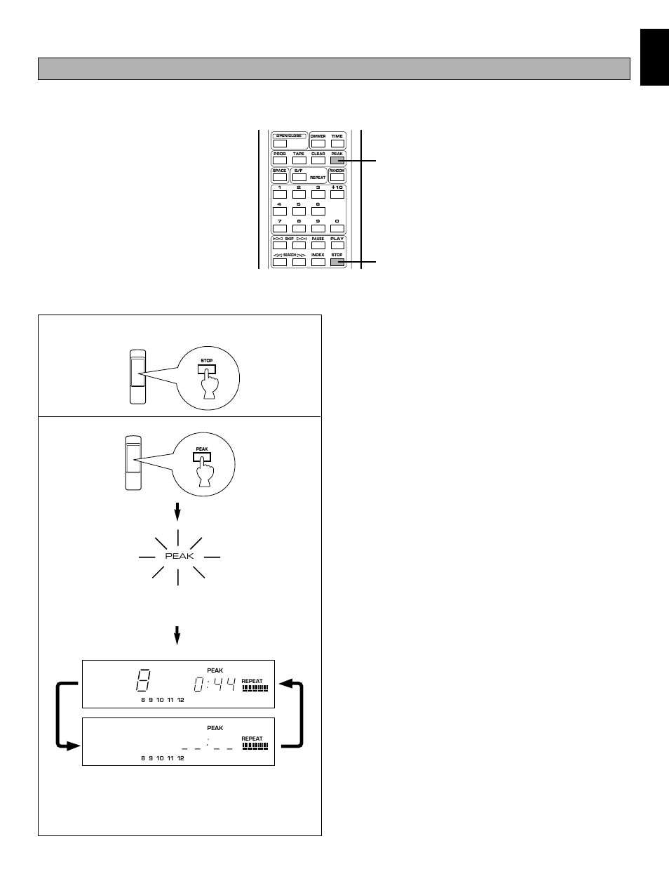 Automatic searching for the peak level on a disc, English, Stop the unit | Yamaha CDX-390 User Manual | Page 17 / 21