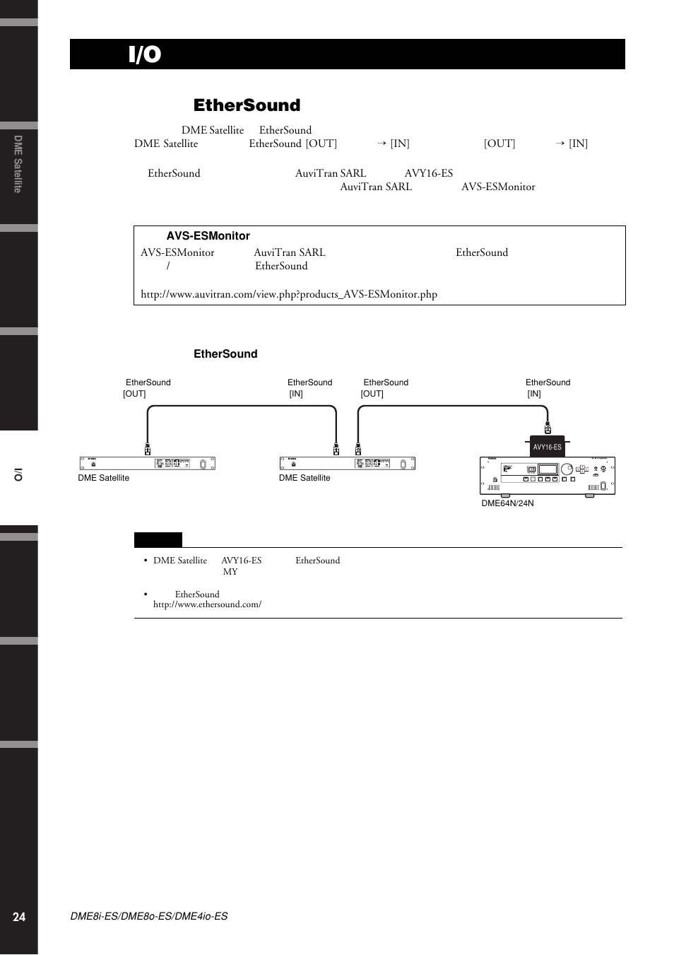 音频i/o连接, 数字音频连接（ethersound连接头, Ethersound | Yamaha DME8i-ES User Manual | Page 24 / 48