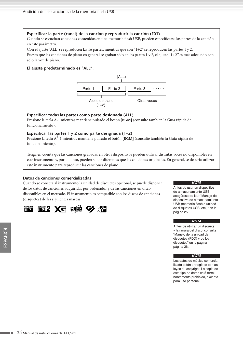 24 esp anol | Yamaha F11 User Manual | Page 24 / 78