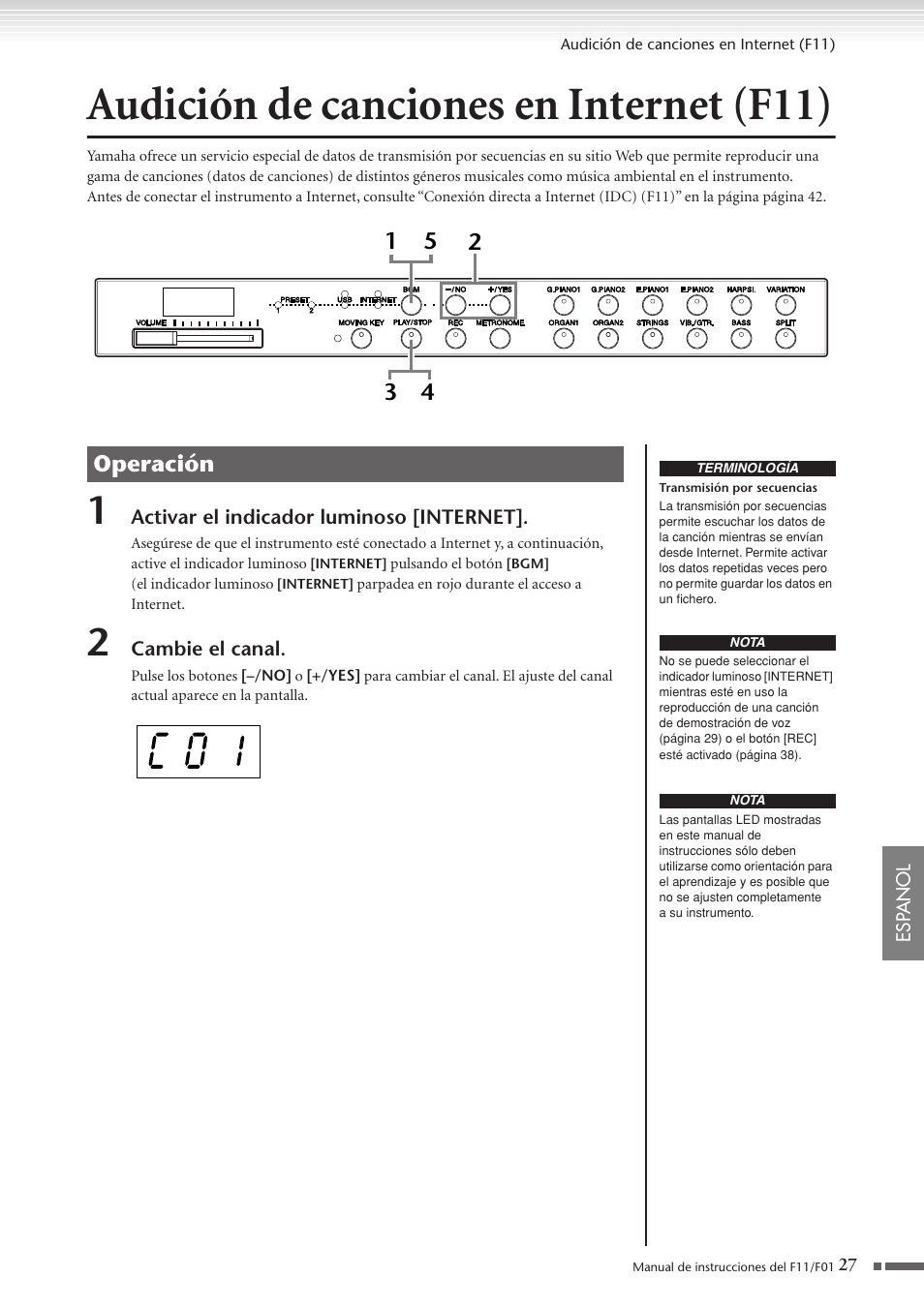 Audición de canciones en internet (f11), Audición de canciones en internet (f11) . 27, P. 27 | Operación | Yamaha F11 User Manual | Page 27 / 78