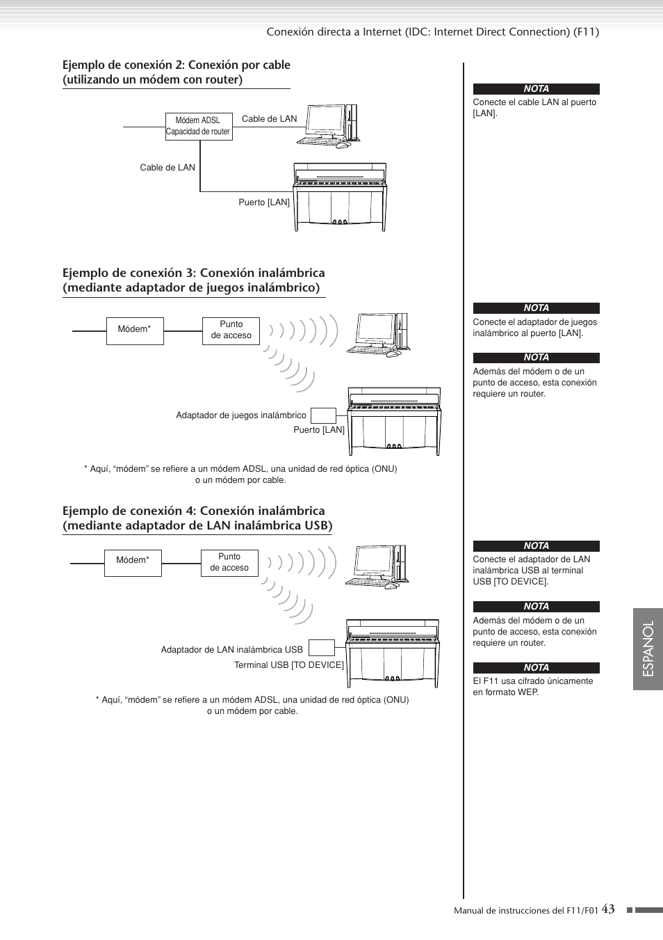 Esp anol | Yamaha F11 User Manual | Page 43 / 78