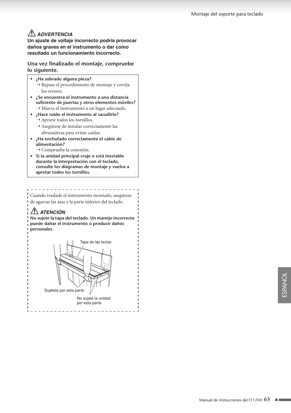 Esp anol | Yamaha F11 User Manual | Page 63 / 78