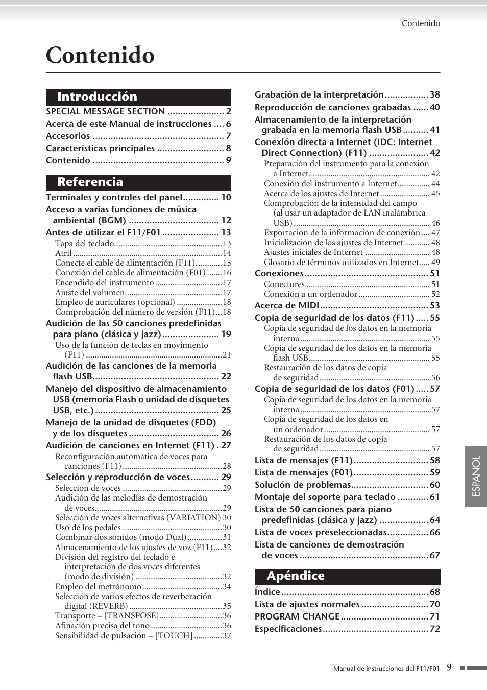 Yamaha F11 User Manual | Page 9 / 78