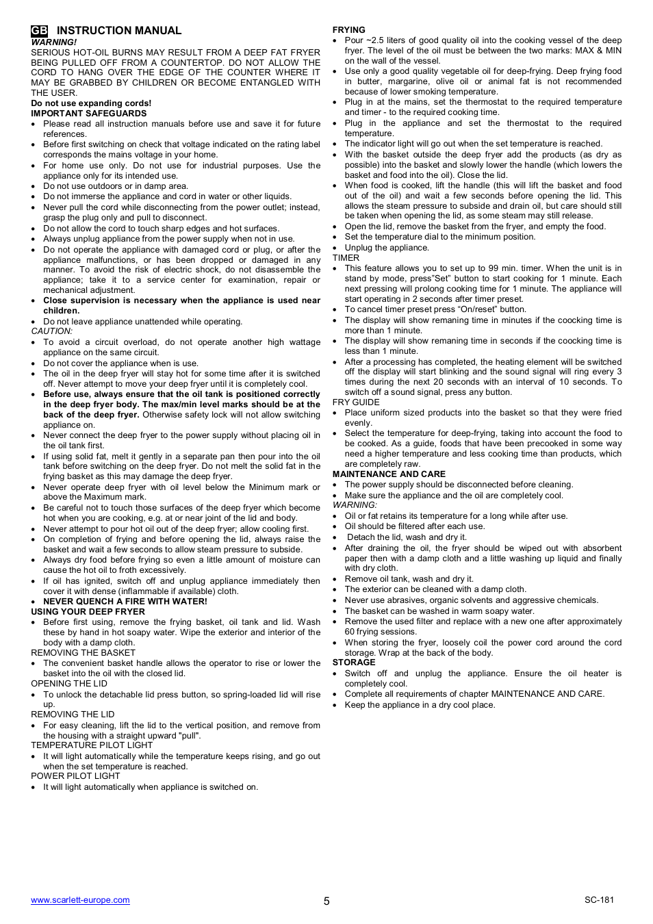 5gb instruction manual | Scarlett SC-181 User Manual | Page 5 / 19