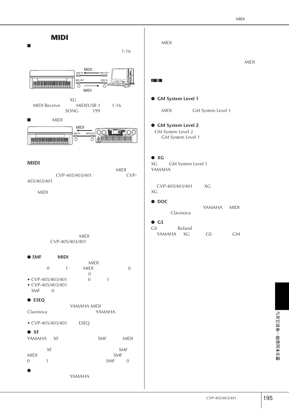 可以用midi做什么, Midi | Yamaha CVP-405 EN User Manual | Page 195 / 226