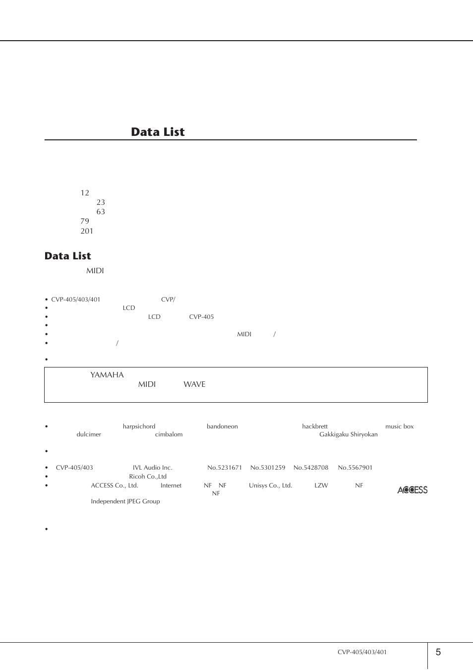 Data list | Yamaha CVP-405 EN User Manual | Page 5 / 226