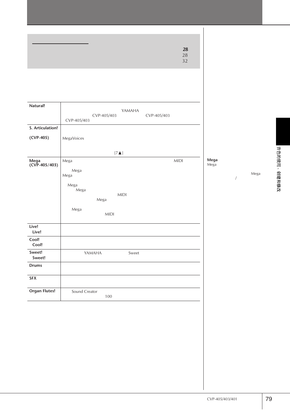 音色的使用、创建和修改, 音色的特征 | Yamaha CVP-405 EN User Manual | Page 79 / 226