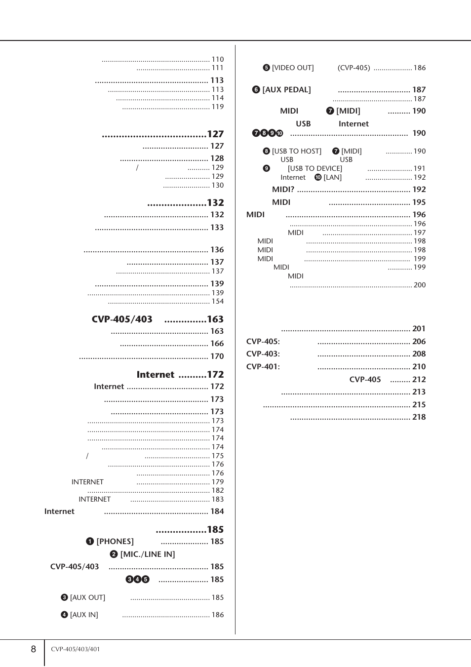Internet | Yamaha CVP-405 EN User Manual | Page 8 / 226