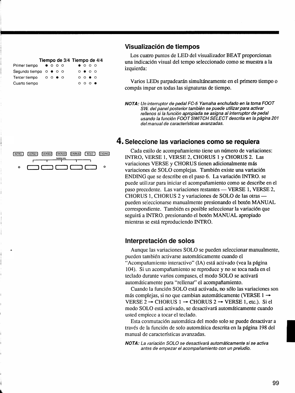 Visualización de tiempos, Seleccione las variaciones como se requiera, Interpretación de solos | Yamaha Protatone PSR-6700 User Manual | Page 17 / 42