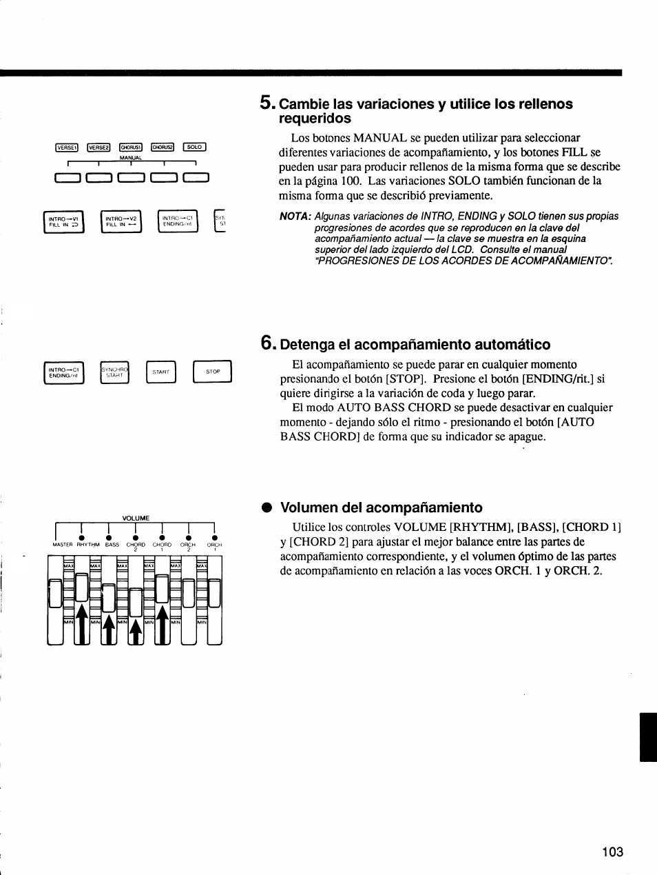 Detenga el acompañamiento automático, Volumen del acompañamiento | Yamaha Protatone PSR-6700 User Manual | Page 21 / 42