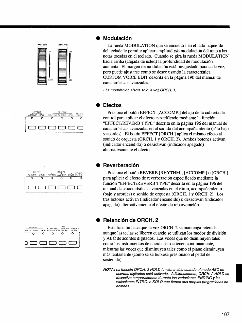 Modulación, Efectos, Reverberación | Retención de orch. 2 | Yamaha Protatone PSR-6700 User Manual | Page 25 / 42