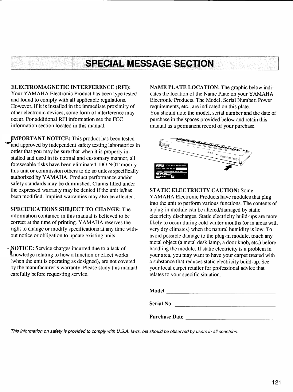 Special message section | Yamaha Protatone PSR-6700 User Manual | Page 39 / 42